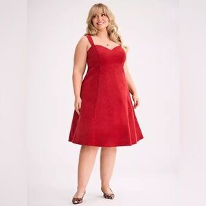 Torrid Red Retro Chic Knee-Length Corduroy Dress Size 18 NWT
